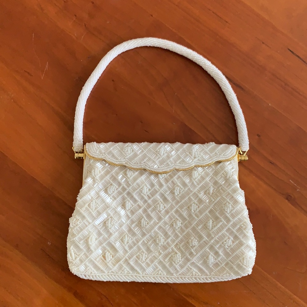 Jacobson’s beaded evening off white purse